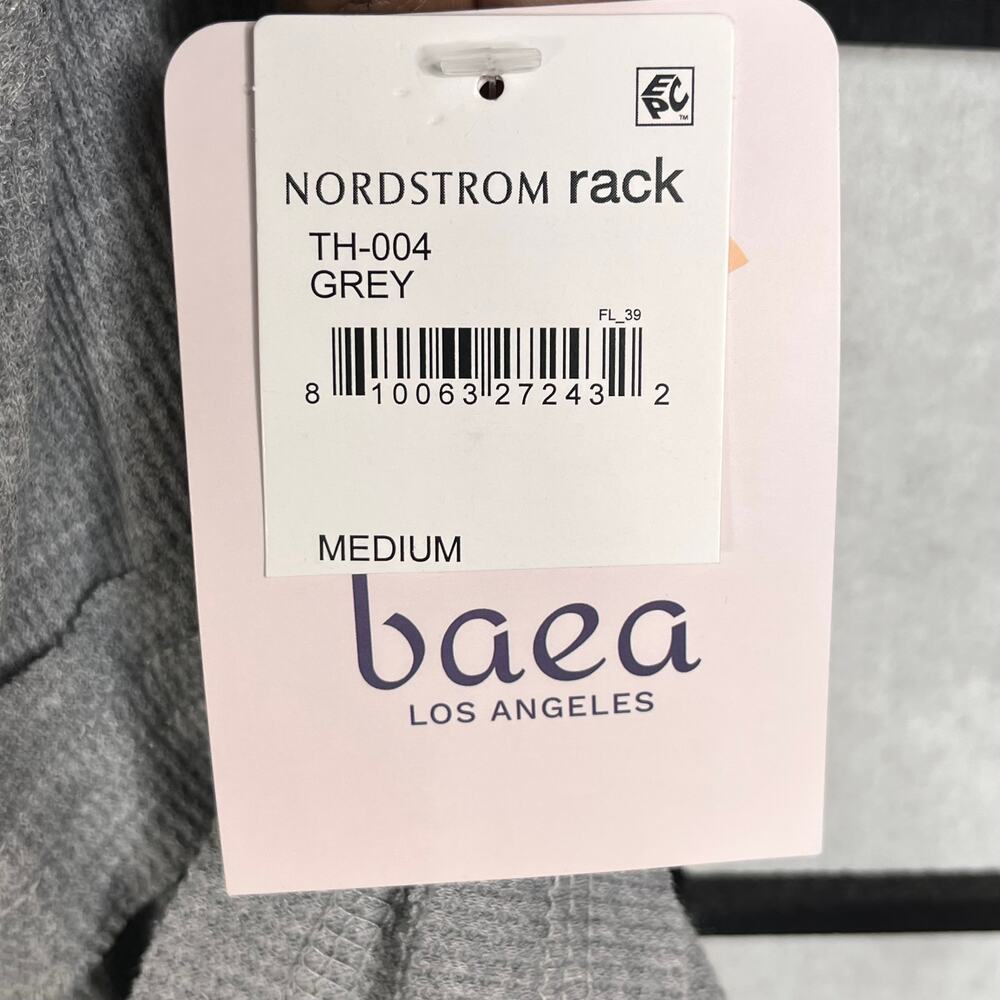 Nordstrom Baea Los Angeles V-Neck Waffle Flare Sleeve Top Gray Knit M - Picture 3 of 6
